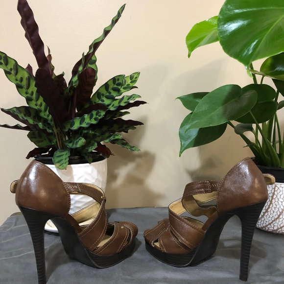Brown Strappy Sandal Heels - Picture 2 of 5